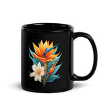 Birds Of Paradise Floral Black Glossy Mug